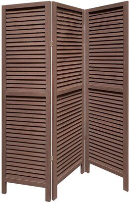 Stylish Three Panel Washed Brown Shutter Divider Screen