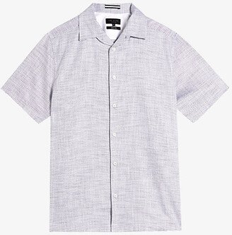 Mens Navy Seamus Mini Geometric-texture Cotton-blend Shirt