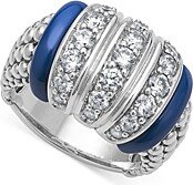 Sterling Silver Diamond & Ceramic Blue Caviar Ring