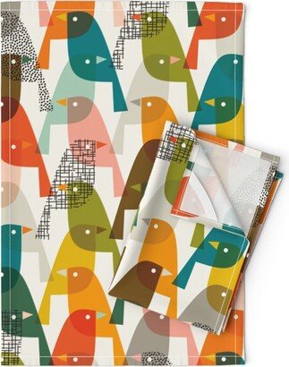 Birds Tea Towels | Set Of 2 - Midmod Birding By Katerhees Modern Abstract Rainbow Colorful Nature Linen Cotton Spoonflower