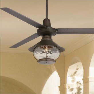 Casa Vieja 60 Turbina Dc Modern Industrial 3 Blade Indoor Outdoor Ceiling Fan with Led Light Remote Control Oil Rubbed Bronze Clear Hammered Glass Lantern Damp