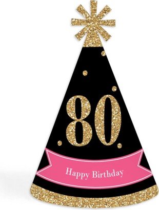 Big Dot Of Happiness Chic 80th Birthday , Black Gold - Cone Party Hats Set of 8 (Standard Size)