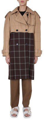 Two-Tone Check Double Breasted Trench Coat