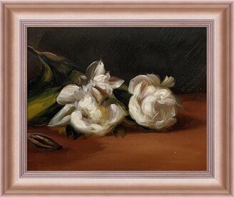 OVERSTOCK ART Branch Of White Peonies With Pruning Shears by Edouard Manet Hand Painted Oil Reproduction in Rose Gold Classico Frame, 11 x 13