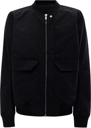 Black Bomber Jacket with Flap Pockets in Cotton Blend Man