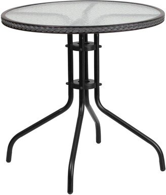 28.75 Anchor Gray and Black Round Glass Outdoor Furniture Patio Table
