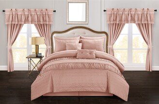 Tinos Coral Ruched Ruffled 20-Piece Bed in a Bag Set