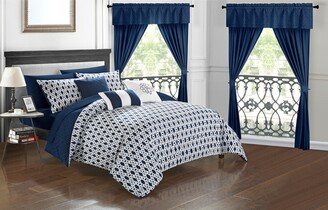 Liron 20 Piece Navy Comforter Set Reversible Bed in a Bag