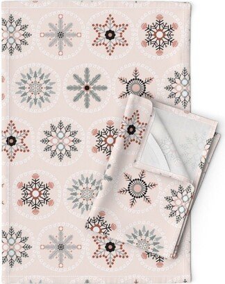 Blush Scandi Tea Towels | Set Of 2 - Scandinavian Snowflakes By Twigged Winter Holiday Linen Cotton Spoonflower