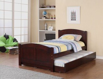 Calnod Twin Size Bed w/ Trundle Slats Large Side Storage Drawer Dark Cherry Pine Plywood Kids Youth Bedroom Furniture