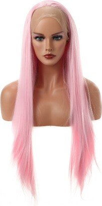 Unique Bargains Women's Long Straight Lace Front Wigs with Adjustable Wig Cap 24 1 Pc Light Pink