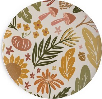 Salad Plates: Autumn Botanicals - Leaves, Acorns, Sunflowers, Ferns, Mums, Pinecones, Mushrooms - Light Salad Plate, Multicolor