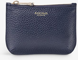 Womens Navy Ella Logo-print Grained-leather Pouch