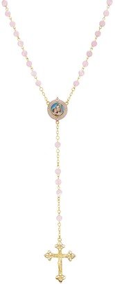 Symbols of Faith 14K Gold-Dipped Pink Beaded Rosary with Mary and Child Enamel Decal