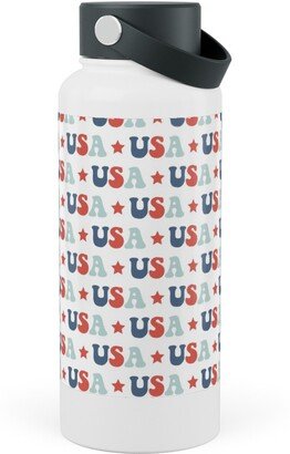 Photo Water Bottles: Usa - Groovy Vintage - Red White Blue Stainless Steel Wide Mouth Water Bottle, 30Oz, Wide Mouth, Multicolor