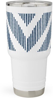 Travel Mugs: Ikat - Navy Travel Tumbler, 30Oz, Blue