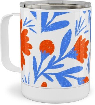 Travel Mugs: Floral Drop - Red And Blue Stainless Steel Mug, 10Oz, Blue