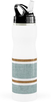 Photo Water Bottles: Stripes, Magnolia Flowers Coordinate - Rust On Blue Stainless Steel Water Bottle With Straw, 25Oz, With Straw, Green