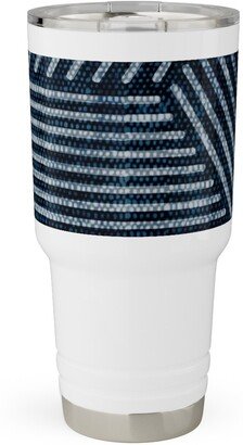 Travel Mugs: Cadence Triangles - Denim Travel Tumbler, 30Oz, Blue