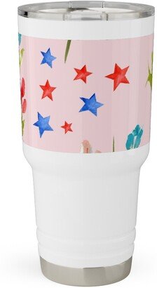 Travel Mugs: 4Th Of July Florals - Pink Travel Tumbler, 30Oz, Pink