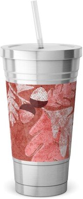 Travel Mugs: Oak Forest - Red Stainless Tumbler With Straw, 18Oz, Red