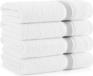 Aston And Arden Aegean Eco-Friendly Recycled Turkish Hand Towels (4 Pack), 18x30, 600 Gsm, White with Weft Woven Stripe Dobby, 50% Recycled, 50% Long-Staple Ring Spun