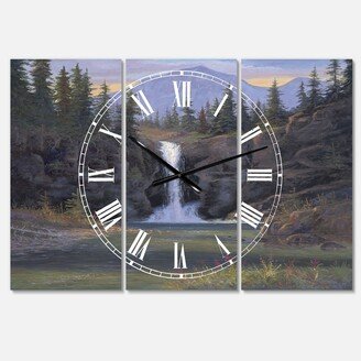 Designart Running Eagle Falls Oversized Traditional 3 Panels Wall Clock - 38 x 38 x 1