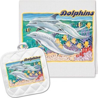 Dolphin Kitchen Dish Towel & Pot Holder Gift Set