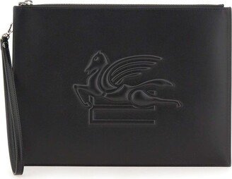 Pegaso Embossed Zipped Clutch Bag