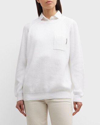 Monili-Tab Crewneck Cotton Ribbed Sweater