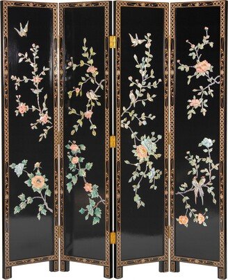 6 ft. Tall Black Lacquer Room Divider - Birds and Flowers