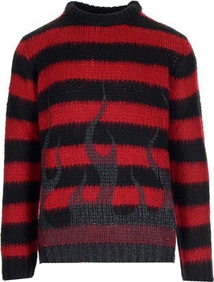 Flame Stripe-Pattern Crewneck Jumper