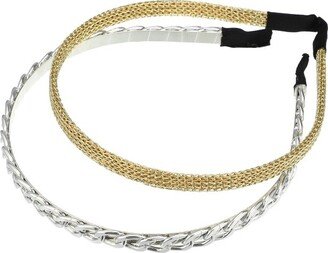 Unique Bargains Women's Twisted Link Chain Shape Metal Mesh Headbands Gold Tone Silver Tone 4.92x0.39 2 Pcs