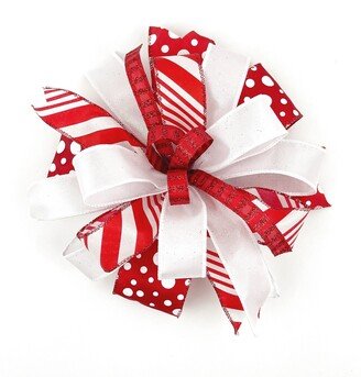 Red & White Sparkly Christmas Tree Bow For Wreath Lantern Mailbox Or Sign, For Embellishment Accessory, Outdoor