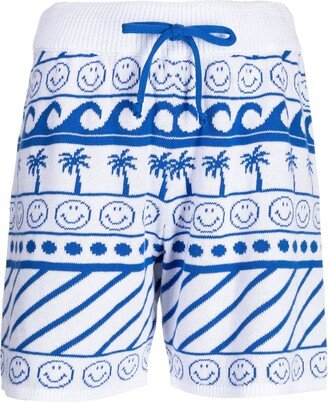 Wave-Print Drawstring Shorts