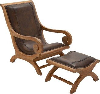 Traditional Leather Accent Chair Dark Brown - Olivia & May