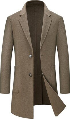 KazuP TFIIEXFL Double-Sided Cashmere Coat Men's Medium-Length Section Suit Collar Wool Autumn and Winter Loose Two-Button Tweed Jacket (Color : D