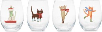 Furry Cats Stemless Wine Glasses, Set of 4