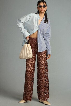 By Anthropologie Faux Leather & Lace Wide-Leg Pants