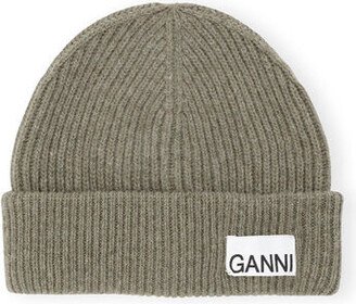 Green Fitted Wool Rib Knit Beanie-AA