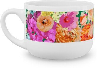 Mugs: Summer Bright Floral - Kelly Green Latte Mug, White, 25Oz, Pink