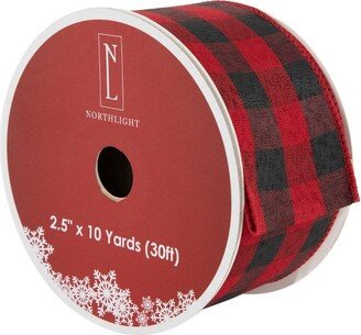 Northlight Black and Red Check Plaid Wired Craft Christmas Ribbon 2.5