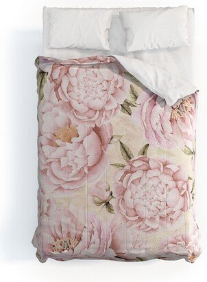 Utart Pastel Blush Pink Spring Watercolor Peony Flowers Pattern Made To Order Full Comforter Set