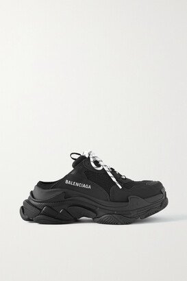 Triple S Embroidered Faux Nubuck And Mesh Slip-on Sneakers - Black