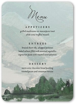 Wedding Menu Cards: Mountain Lake Wedding Menu, White, 5X7 Flat Menu, Matte, Signature Smooth Cardstock, Rounded