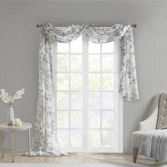 Gracie Mills Simone Floral Design Sheer Window Curtain Voile Privacy Drape for Bedroom, Livingroom, 42 x 216, White