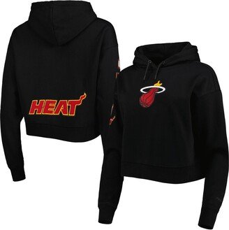 Women's Pro Standard Black Miami Heat Classic Fleece Cropped Pullover Hoodie