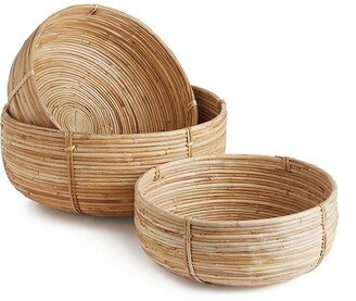 Porch & Petal Cane Rattan Low Baskets, Set Of 3