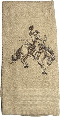 Bucking Cowboy Large Tan Towel