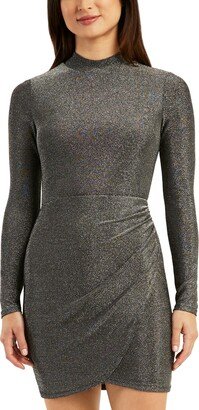 Juniors' Metallic Ruched Tulip-Hem Mock-Neck Dress